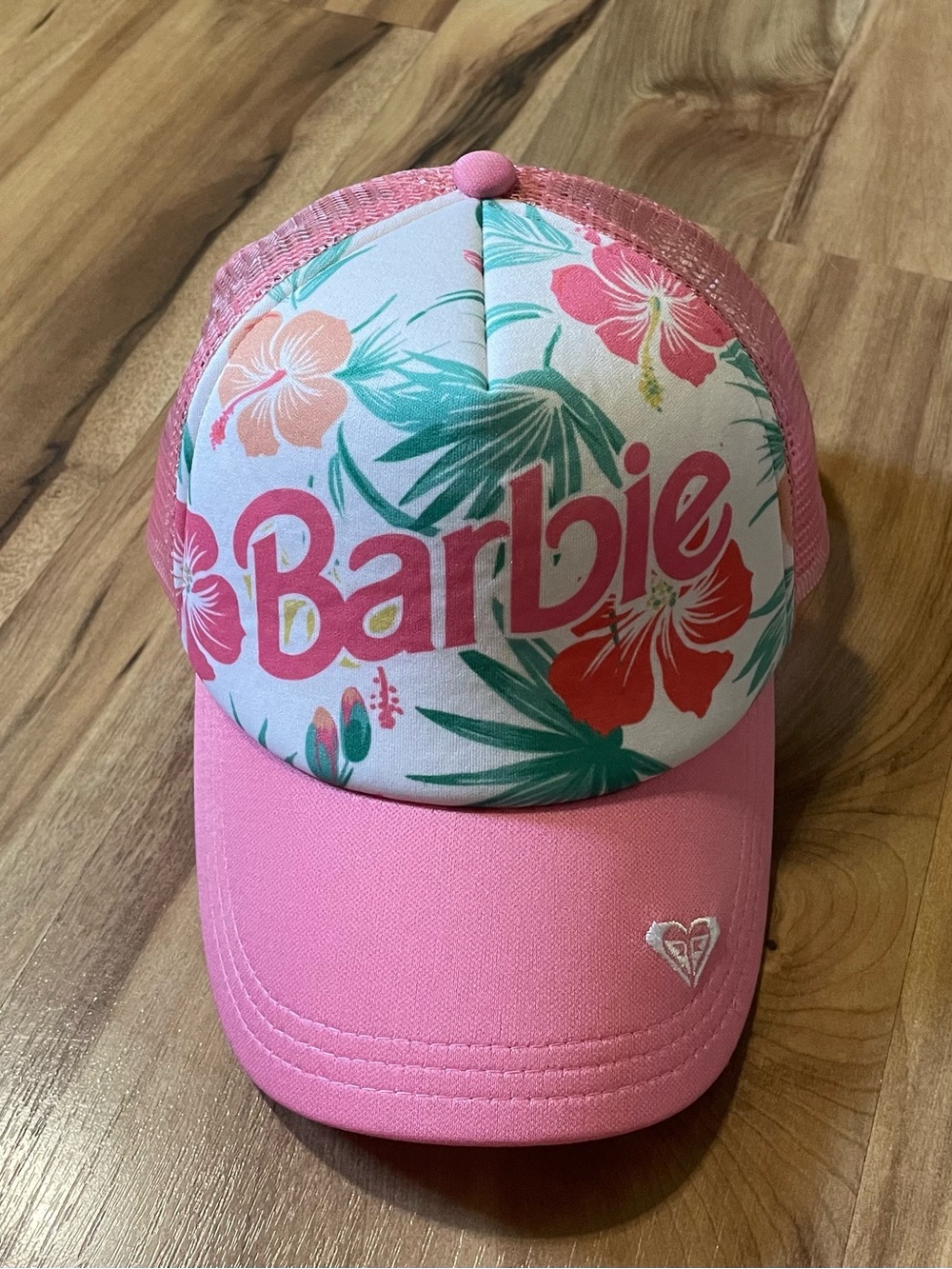 ROXY x Barbie 2019 Mesh Trucker Snapback Hat Pink Hibiscus Floral OS